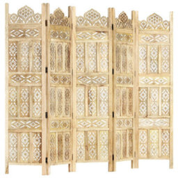 Berkfield Hand Carved 5-Panel Room Divider 200X165 Cm Solid Mango Wood - thumbnail 9