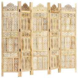 Berkfield Hand Carved 5-Panel Room Divider 200X165 Cm Solid Mango Wood - thumbnail 6