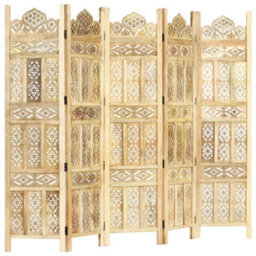 Berkfield Hand Carved 5-Panel Room Divider 200X165 Cm Solid Mango Wood - thumbnail 7