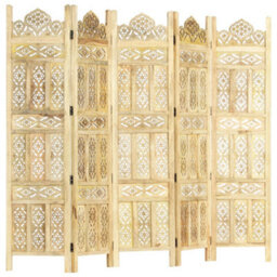 Berkfield Hand Carved 5-Panel Room Divider 200X165 Cm Solid Mango Wood - thumbnail 5