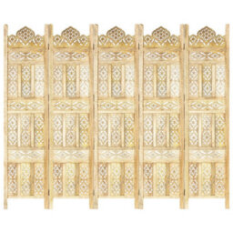 Berkfield Hand Carved 5-Panel Room Divider 200X165 Cm Solid Mango Wood - thumbnail 1