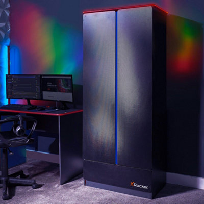 X Rocker Carbon-Tek Led 2-Door Wardrobe With Drawer - Grey / Blue Rgb - image 1