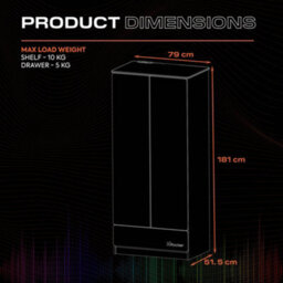 X Rocker Carbon-Tek Led 2-Door Wardrobe With Drawer - Grey / Blue Rgb - thumbnail 8