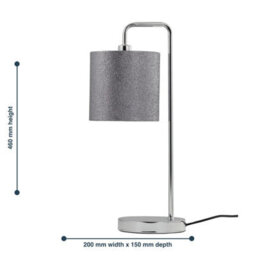 First Choice Lighting Set Of 2 Chrome Arched Table Lamps With Grey Glitter Shades - thumbnail 9