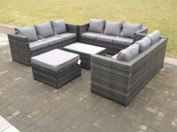 Fimous Outdoor Rattan Garden Furniture Lounge Sofa Set With Oblong Coffee Table With Big Footstool - thumbnail 4