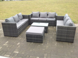 Fimous Outdoor Rattan Garden Furniture Lounge Sofa Set With Oblong Coffee Table With Big Footstool - thumbnail 1