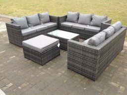 Fimous Outdoor Rattan Garden Furniture Lounge Sofa Set With Oblong Coffee Table With Big Footstool - thumbnail 3