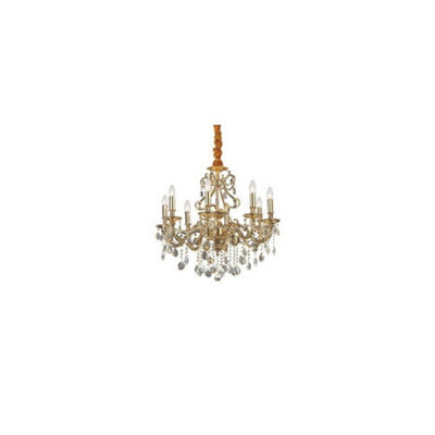 Ideal Lux Gioconda  8 Light Crystal Chandelier Antique Gold Finish, E14