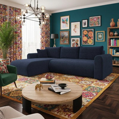 Universal Corner Sofa Bed With Storage Profiled Comfort Modern Fabric Left Or Right Hand 212 122Cm Sleeping Area Blue - image 1