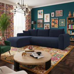 Universal Corner Sofa Bed With Storage Profiled Comfort Modern Fabric Left Or Right Hand 212 122Cm Sleeping Area Blue - thumbnail 1