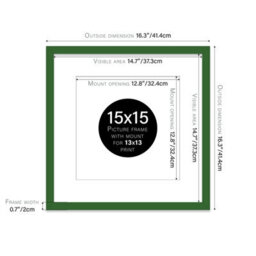"15X15"" Green Picture Frame - 15X15"" Square Frame With 13X13"" Mount For 15X15""/13X13"" Pictures Luxurious Style Thin Edge, 1 Pack" - thumbnail 2
