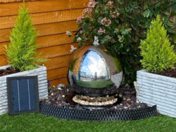 Outdoor Living UK 50Cm Stainless Steel Sphere Modern Metal Solar Water Feature - thumbnail 5