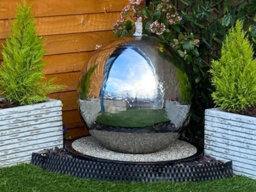 Outdoor Living UK 50Cm Stainless Steel Sphere Modern Metal Solar Water Feature - thumbnail 1