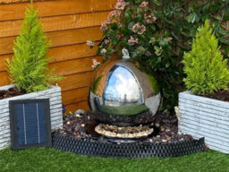 Outdoor Living UK 50Cm Stainless Steel Sphere Modern Metal Solar Water Feature - thumbnail 4