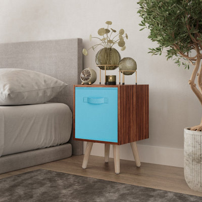 Urbn-Living Urbnliving 51Cm Height Teak Wooden Cube Storage Bookcase Sky Blue Inserts Scandinavian Pine Legs - image 1