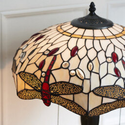 Luminosa Lighting Luminosa Dragonfly 2 Light Medium Table Lamp Dark Bronze, Beige, Tiffany Style Glass, E27 - thumbnail 3