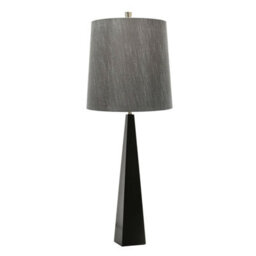 Elegant Dark Grey Square Table Lamp With Tapered Column Design And Black Led Bulb