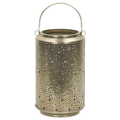 Beliani Gold Iron Lantern 25Cm Pillar Candle Holder With Perforated Design, Freestanding Decorative Lantern - image 1
