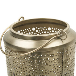 Beliani Gold Iron Lantern 25Cm Pillar Candle Holder With Perforated Design, Freestanding Decorative Lantern - thumbnail 5