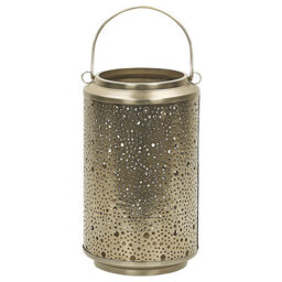 Beliani Gold Iron Lantern 25Cm Pillar Candle Holder With Perforated Design, Freestanding Decorative Lantern - thumbnail 1
