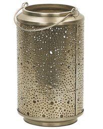 Beliani Gold Iron Lantern 25Cm Pillar Candle Holder With Perforated Design, Freestanding Decorative Lantern - thumbnail 3