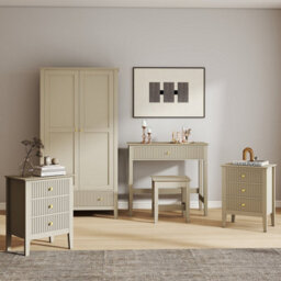Melody Maison Double Wardrobe, Dressing Table, Stool & Pair Of 3 Drawer Bedside Tables - Hales Taupe Range