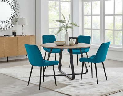 Furniturebox Uk Santorini Brown Round Round Dining Table And 4 Blue Pesaro Black Leg Chairs - image 1