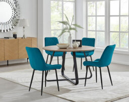 Furniturebox Uk Santorini Brown Round Round Dining Table And 4 Blue Pesaro Black Leg Chairs - thumbnail 1