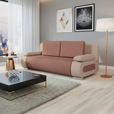 Emma Upholstered Sofa Bed With Storage With Sleeping Function Comfortable And Stylish For The Living Room Pink And Light Pink - image 1