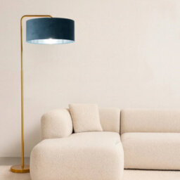 CGC Interiors Cgc Kyra Brushed Gold Angled Floor Lamp With Teal 45Cm Velvet Lampshade