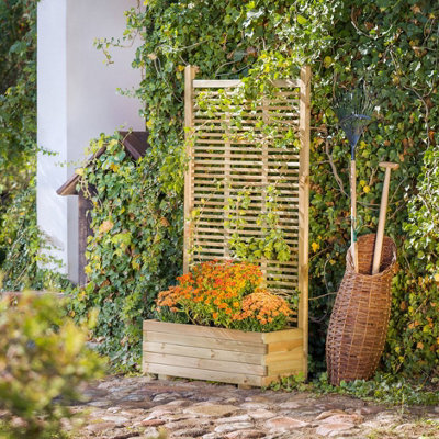 Primrose Wooden Trough Planter 90Cm X 40Cm With Venetian Style Trellis 1.8M - image 1
