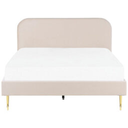 Beliani Bed Velvet Flayat 180 X 200 Cm (Eu Super King) Light Beige - thumbnail 4