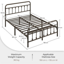 Yaheetech Bronze Double Metal Platform Bed Frame With High Headboard And Footboard - thumbnail 3