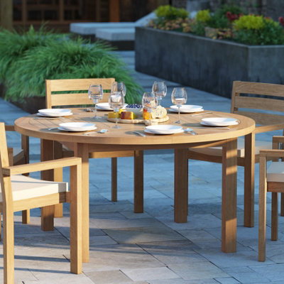 Eterna Luxor Teak Garden Dining Table & 6 Seat Marlow Chair Set - With Black Cushions - image 1