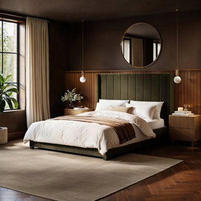 Flair Tiggy Ottoman Bed With Winged Headboard Khaki Velvet Double - image 1