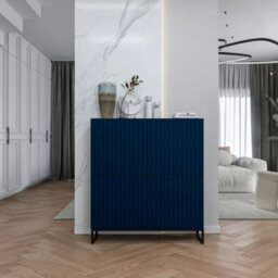 Heze Furniture Elpis Glamour Sideboard Push-To-Open Cabinet - Navy Matt / Black Frame - thumbnail 2