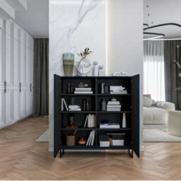 Heze Furniture Elpis Glamour Sideboard Push-To-Open Cabinet - Navy Matt / Black Frame - thumbnail 4