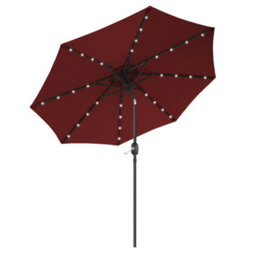 Sundaze Wine Red 2.7M  Round Garden Parasol Umbrella Outdoor Patio Solar Led Lights Crank Tilt With Base - thumbnail 2