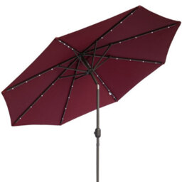 Sundaze Wine Red 2.7M  Round Garden Parasol Umbrella Outdoor Patio Solar Led Lights Crank Tilt With Base - thumbnail 3