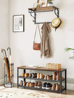 LEDREM Shoe Bench, Shoe Rack With 2 Shelves, Shoe Organiser,entryway Living Room Hallway, Steel Structure, Rustic Brown And Black - image 1