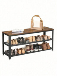 LEDREM Shoe Bench, Shoe Rack With 2 Shelves, Shoe Organiser,entryway Living Room Hallway, Steel Structure, Rustic Brown And Black - thumbnail 8