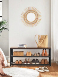 LEDREM Shoe Bench, Shoe Rack With 2 Shelves, Shoe Organiser,entryway Living Room Hallway, Steel Structure, Rustic Brown And Black - thumbnail 2