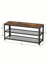 LEDREM Shoe Bench, Shoe Rack With 2 Shelves, Shoe Organiser,entryway Living Room Hallway, Steel Structure, Rustic Brown And Black - thumbnail 7