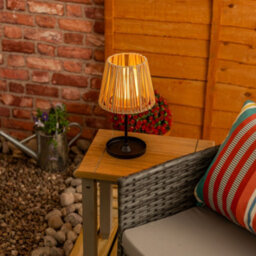 Valuelights Solar Powered Natural Rattan Outdoor Tabletop Light, Garden Table Lamp - thumbnail 3