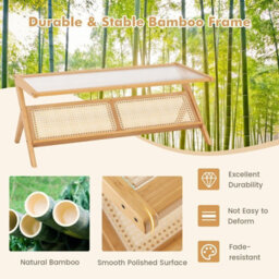 Gainoom 2-Tier Rectangular Natural Table Modern Center Bamboo Table With Glass Tabletop - thumbnail 8