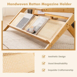 Gainoom 2-Tier Rectangular Natural Table Modern Center Bamboo Table With Glass Tabletop - thumbnail 7