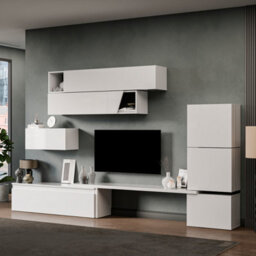Decorotika Ceko Moduler Modern Tv Unit Wall Mount Customizable Layout High Gloss White - thumbnail 3
