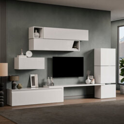 Decorotika Ceko Moduler Modern Tv Unit Wall Mount Customizable Layout High Gloss White - thumbnail 2