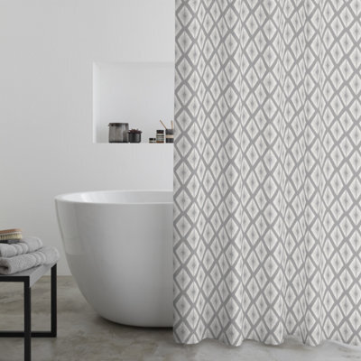 Catherine Lansfield Aztec Diamond 180X180Cm Shower Curtain Panel Silver Grey - image 1