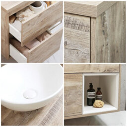 Homestylestore Light Oak 1000mm Wall Hung Bathroom Vanity Unit With Oval Chalk Countertop Basin - thumbnail 2